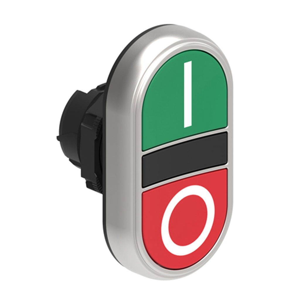 On Off Push Button with I/O Symbols, Momentary, Green/Red, Flush, 22mm