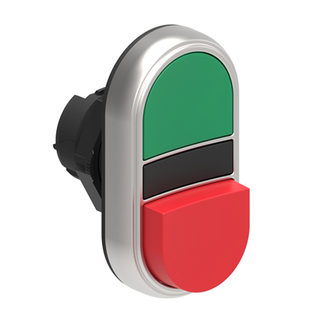 Start Stop Push Button, Flsuh Green, Extended Red, Silver Bezel, 22mm