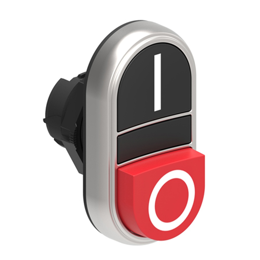 On Off Push Button, I/O Symbols, Black Flush/Red Extended, 22mm