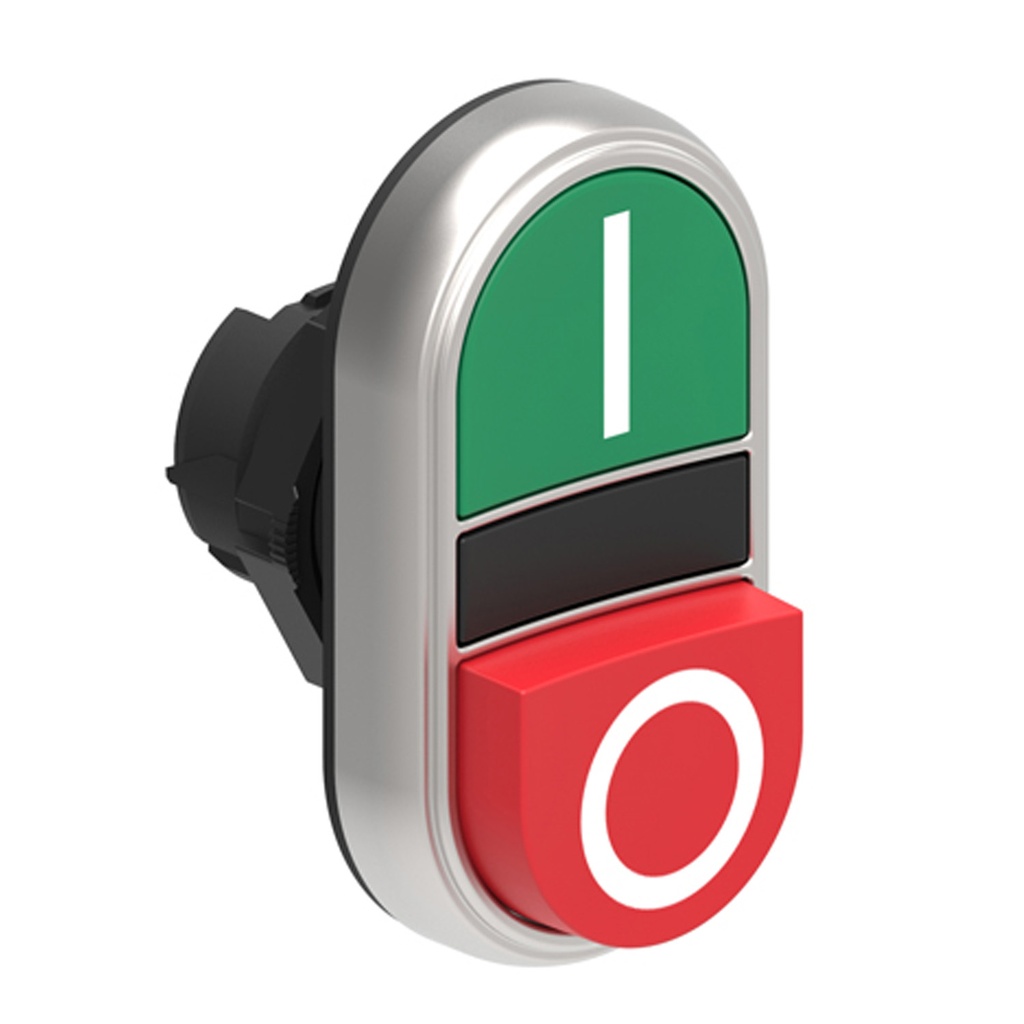 On Off Push Button, I/O Symbols, Green Flush/Red Extended, 22mm