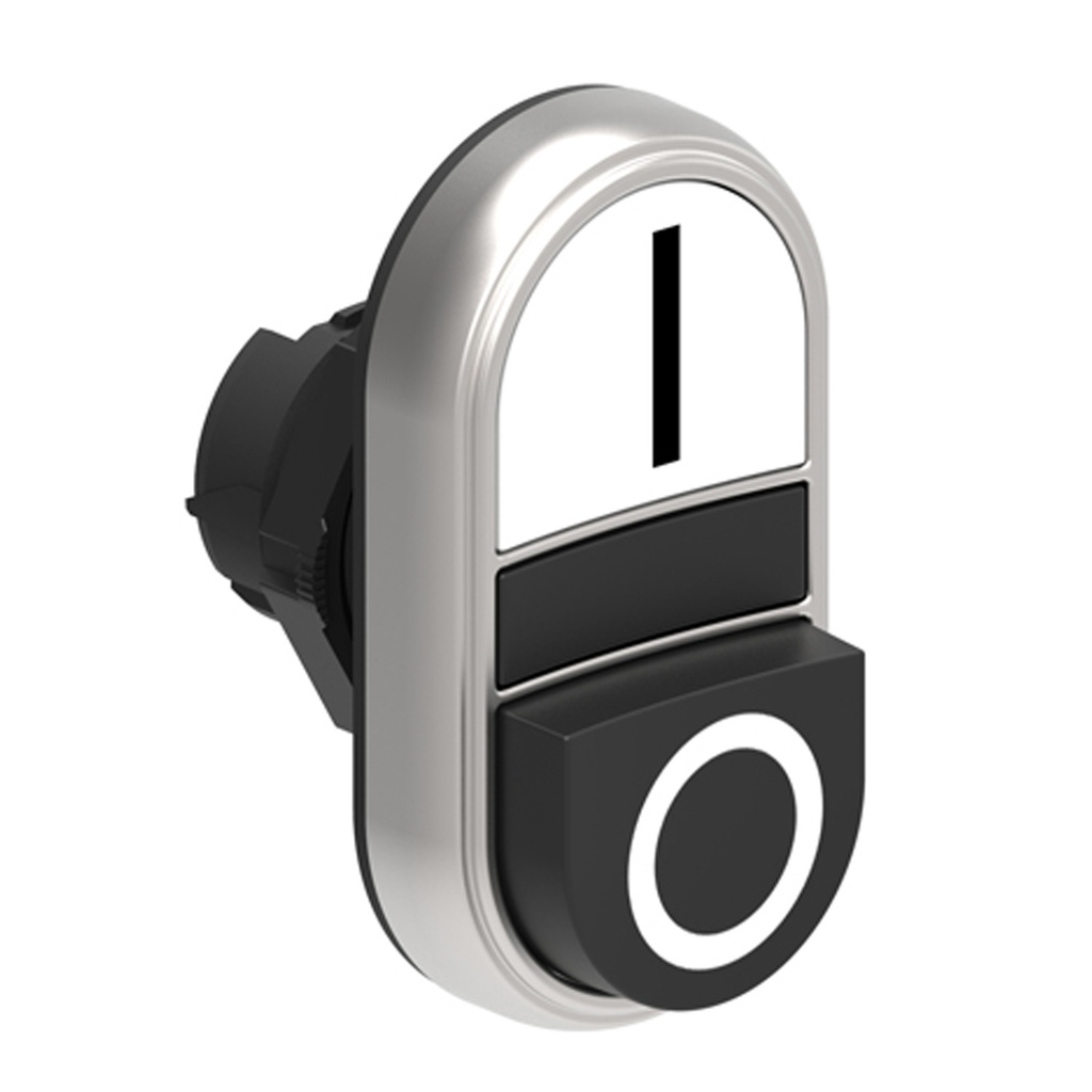 On Off Push Button, I/O Symbols, White Flush/Black Extended, 22mm