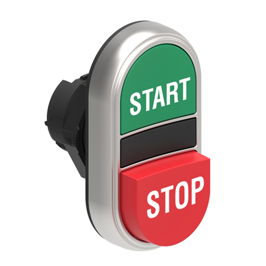 Start Stop Push Button, I/O Symbols, Green Flush/Red Extended, 22mm
