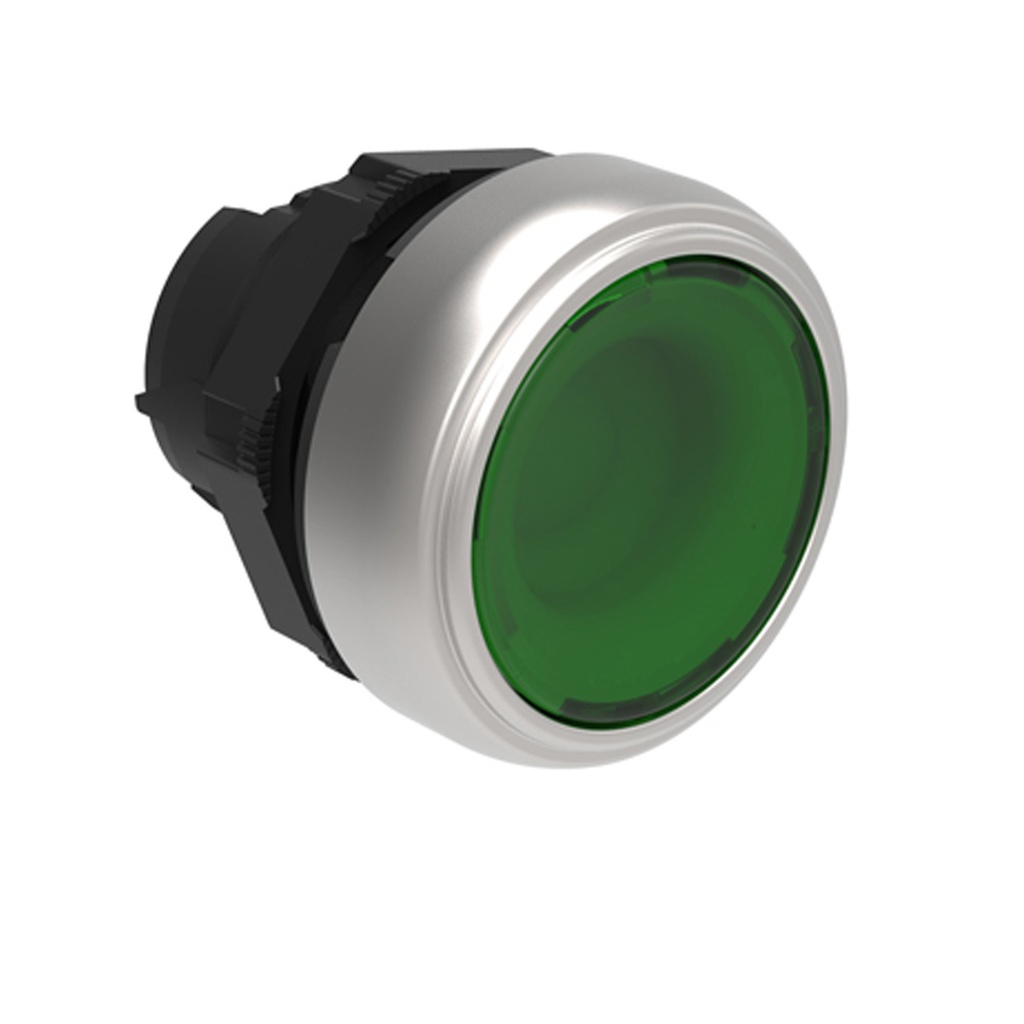Illuminated Momentary Push Button Switch, GREEN, Flush, 22mm