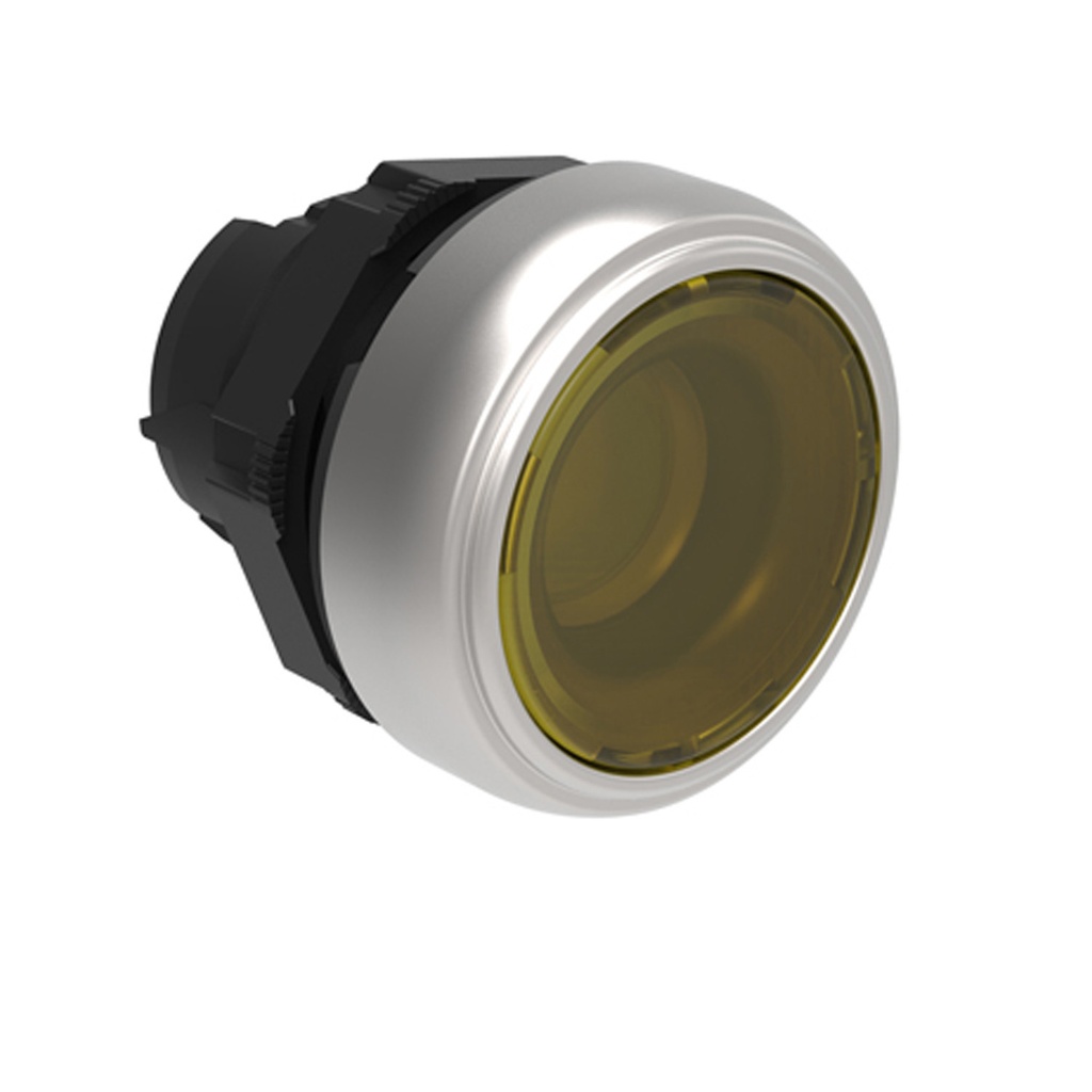 Illuminated Momentary Push Button Switch, Yellow, Flush, 22mm