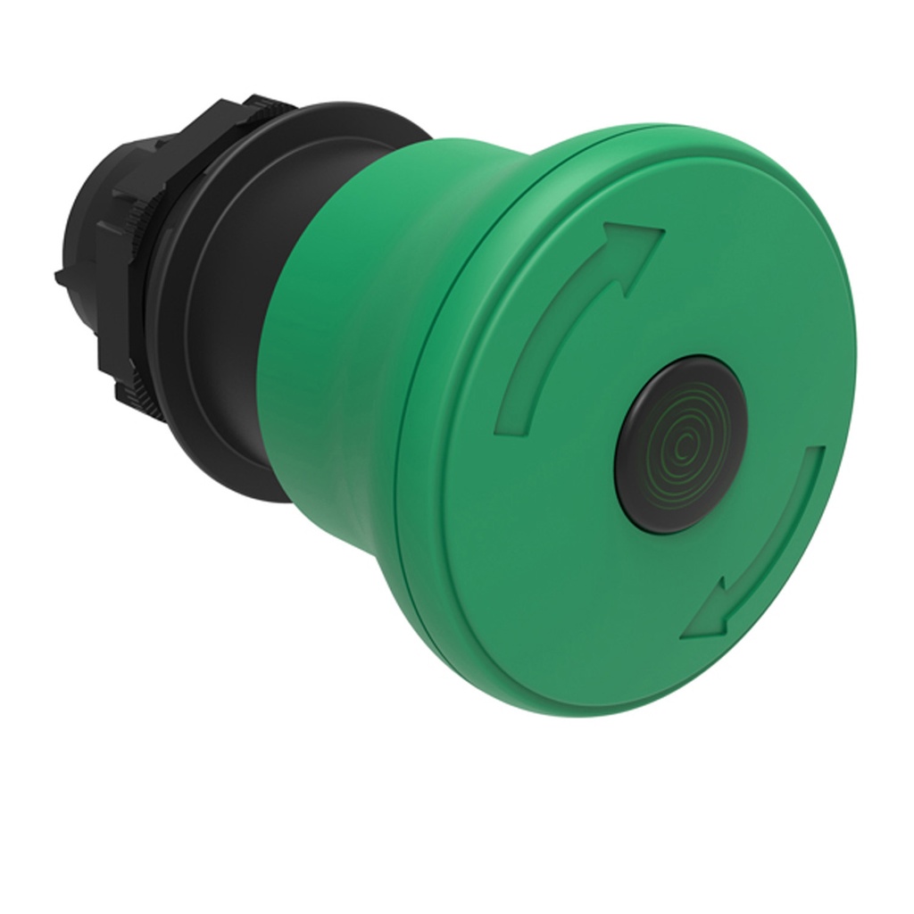 GREEN Illuminated 40mm Mushroom Push Button, Latched, Normal Stopping