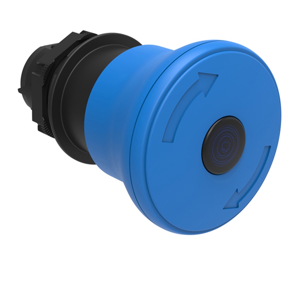Blue Illuminated 40mm Mushroom Push Button, Latched, Normal Stopping