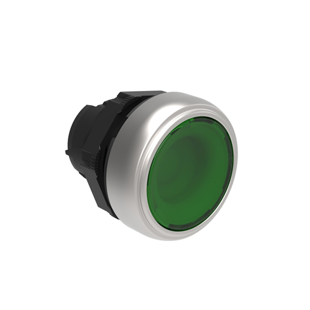 Illuminated Push On Push Off Button Swtitch, Flush, GREEN, 22mm