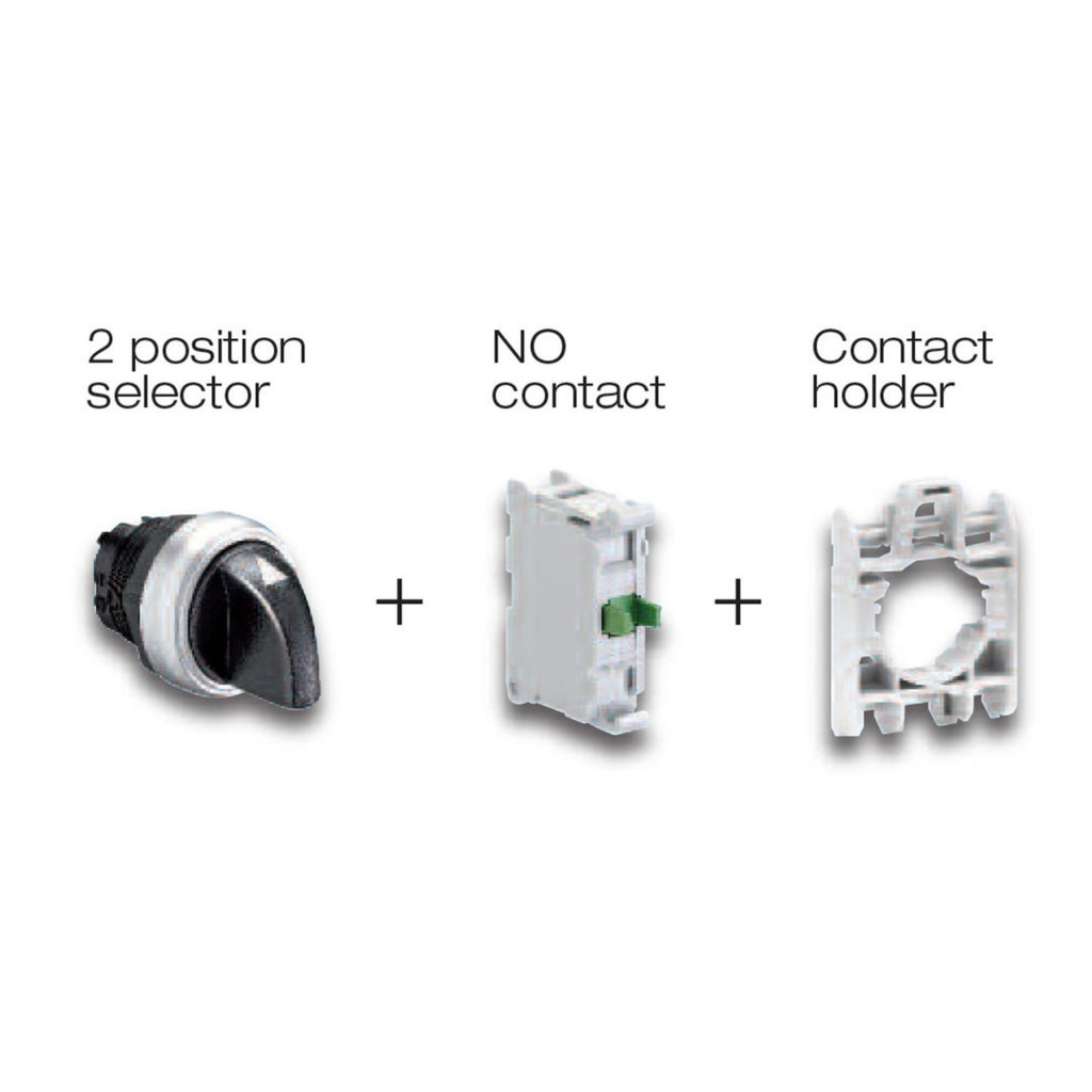 2 Position Selector Switch, Maintained,  1 NO Contact, Contact Holder