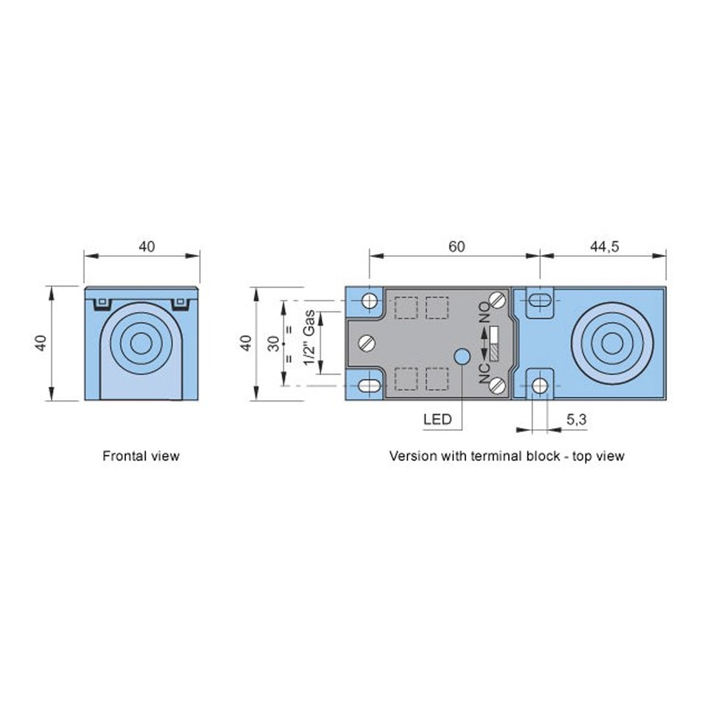 15mm Selectable Sensing inductive proximity sensor, Shielded, 20-250 VAC, N.O./N.C., Terminals, 40x40x113mm