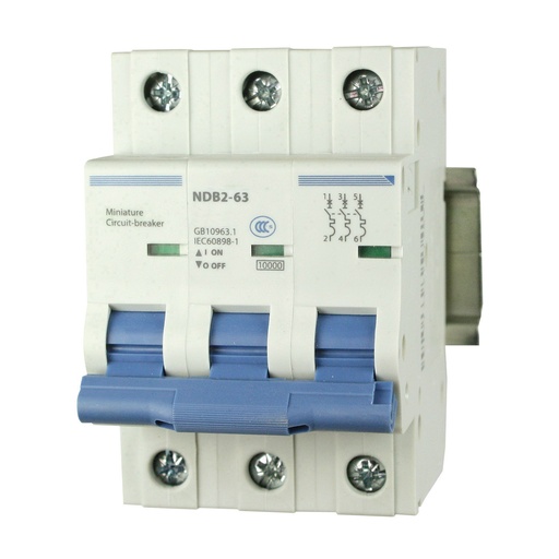 [NDB2-63B4-3] 4 Amp, 3 Pole, 480V AC, Trip Curve: B, DIN Rail Mount-Miniature Circuit Breaker, UL1077