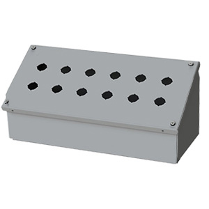 [SCE-12PBA] Push Button Enclosure, Sloping Front, 30.5mm Hole, 12 Hole, Steel, Gray