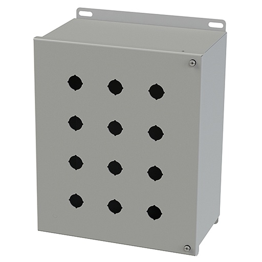 [SCE-12PBHI] Push Button Enclosure, Hinged Cover, 22.5mm Hole, 12 Hole, Steel, Gray