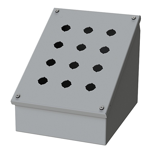 [SCE-12SPBAI] Push Button Enclosure, Sloping Front, 22.5mm Hole, 12 Hole, Steel, Gray