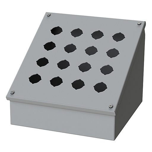 [SCE-16PBA] Push Button Enclosure, Sloping Front, 30.5mm Hole, 16 Hole, Steel, Gray