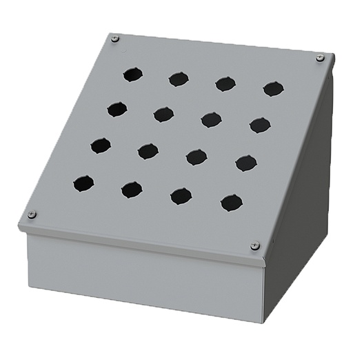 [SCE-16PBAI] Push Button Enclosure, Sloping Front, 22.5mm Hole, 16 Hole, Steel, Gray