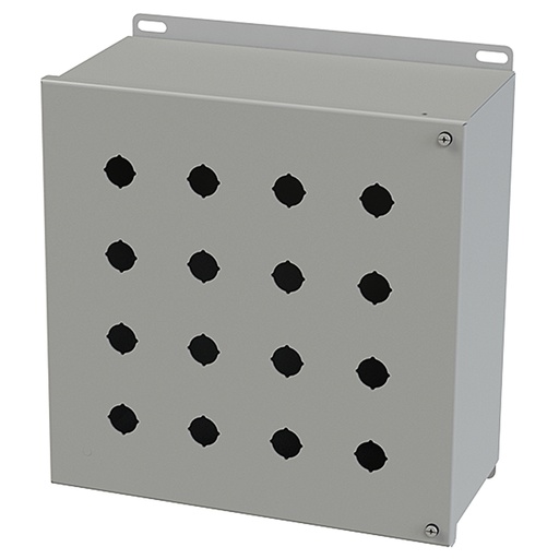 [SCE-16PBHI] Push Button Enclosure, Hinged Cover, 22.5mm Hole, 16 Hole, Steel, Gray