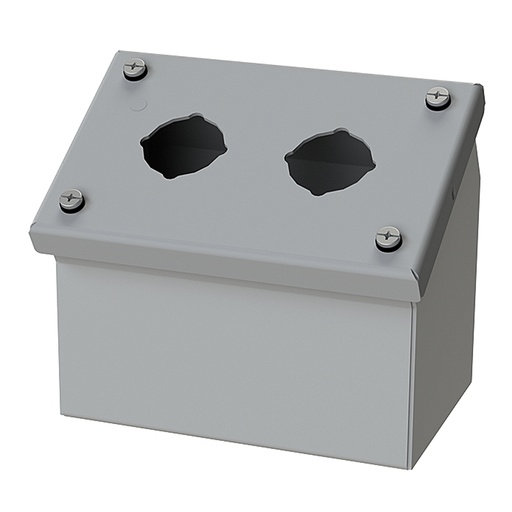 [SCE-2PBA] Push Button Enclosure, Sloping Front, 30.5mm Hole, 2 Hole, Steel, Gray