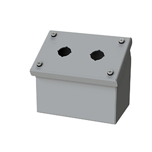 [SCE-2PBAI] Push Button Enclosure, Sloping Front, 22.5mm Hole, 2 Hole, Steel, Gray