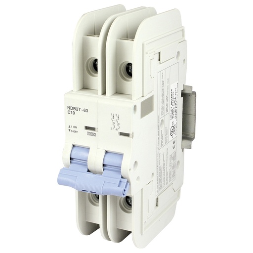 [NDB2T-63C10-2L] 10 Amp, 2 Pole, 240/277/480YV AC, 60/125V DC, Trip Curve: C, DIN Rail Mount-Miniature Circuit Breaker, UL489