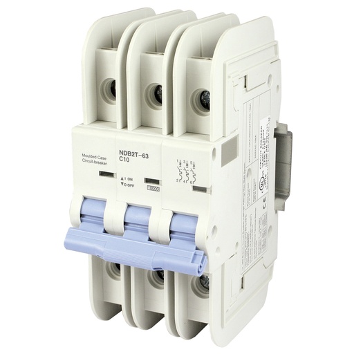 [NDB2T-63C10-3L] 10 Amp, 3 Pole, 240/277/480YV AC, Trip Curve: C, DIN Rail Mount-Miniature Circuit Breaker, UL489