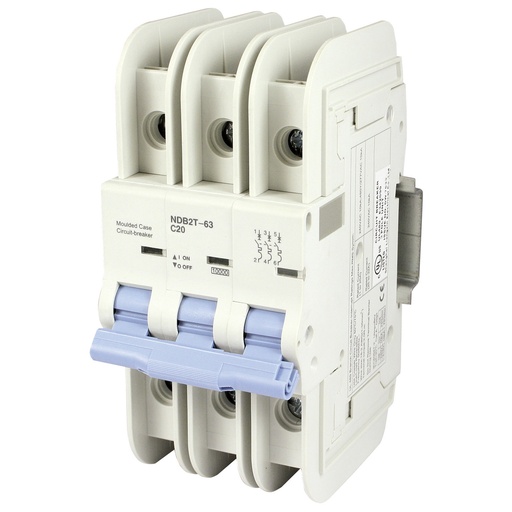 [NDB2T-63C20-3L] 20 Amp, 3 Pole, 240/277/480YV AC, Trip Curve: C, DIN Rail Mount-Miniature Circuit Breaker, UL489