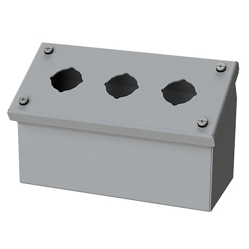 [SCE-3PBA] Push Button Enclosure, Sloping Front, 30.5mm Hole, 3 Hole, Steel, Gray