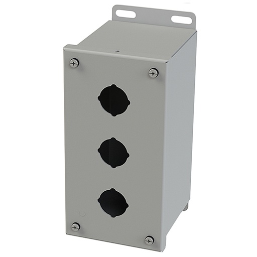 [SCE-3PBX] Push Button Enclosure, Extra Deep, 30.5mm Hole, 3 Hole, Steel, Gray