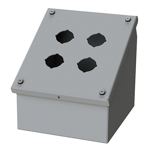 [SCE-4SPBA] Push Button Enclosure, Sloping Front, 30.5mm Hole, 4 Hole, Steel, Gray