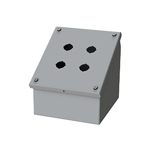 [SCE-4SPBAI] Push Button Enclosure, Sloping Front, 22.5mm Hole, 4 Hole, Steel, Gray