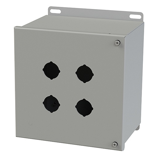 [SCE-4SPBH] Push Button Enclosure, Hinged Cover, 30.5mm Hole, 4 Hole, Steel, Gray