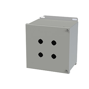 [SCE-4SPBHI] Push Button Enclosure, Hinged Cover, 22.5mm Hole, 4 Hole, Steel, Gray