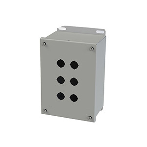 [SCE-6PBGX] Push Button Enclosure, Compact, 22.5mm Hole, Six Hole, Steel, Gray