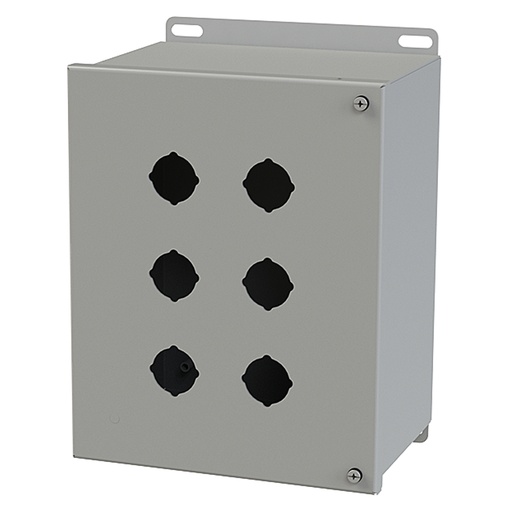 [SCE-6PBH] Push Button Enclosure, Hinged Cover, 30.5mm Hole, 6 Hole, Steel, Gray