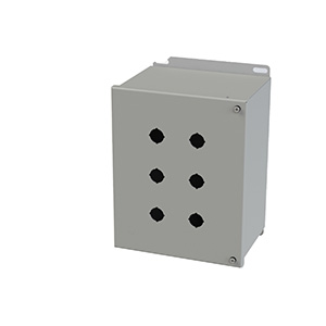 [SCE-6PBHI] Push Button Enclosure, Hinged Cover, 22.5mm Hole, 6 Hole, Steel, Gray