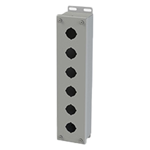 [SCE-6PBVL] Push Button Enclosure, 30.5mm Hole, Single Row Six Hole, Steel, Gray