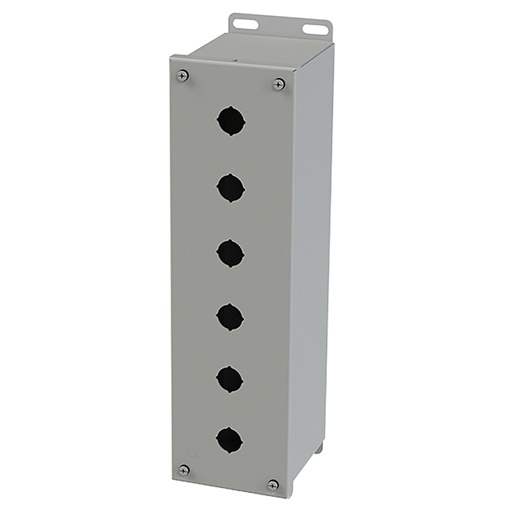 [SCE-6PBXVLI] Push Button Enclosure, Extra Deep, 22.5mm Hole, 6 Hole, Steel, Gray