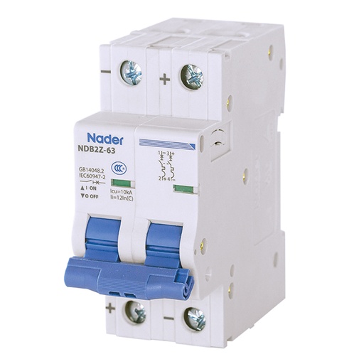 [NDB2Z-63C2-2] 2 Amp, 2 Pole, 250V DC, Trip Curve: C, DIN Rail Mount-Miniature Circuit Breaker, UL1077