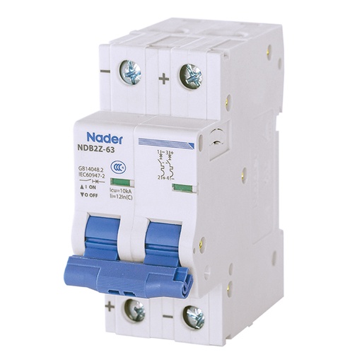 [NDB2Z-63C4-2] 4 Amp, 2 Pole, 250V DC, Trip Curve: C, DIN Rail Mount-Miniature Circuit Breaker, UL1077