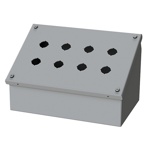 [SCE-8PBAI] Push Button Enclosure, Sloping Front, 22.5mm Hole, 8 Hole, Steel, Gray