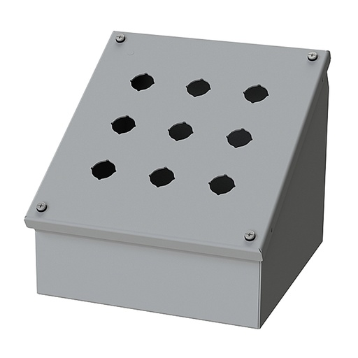 [SCE-9PBAI] Push Button Enclosure, Sloping Front, 22.5mm Hole, 9 Hole, Steel, Gray