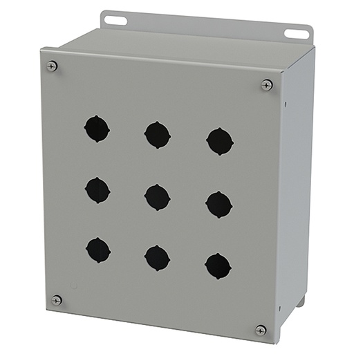 [SCE-9PBGX] Push Button Enclosure, Compact, 22.5mm Hole, Nine Hole, Steel, Gray