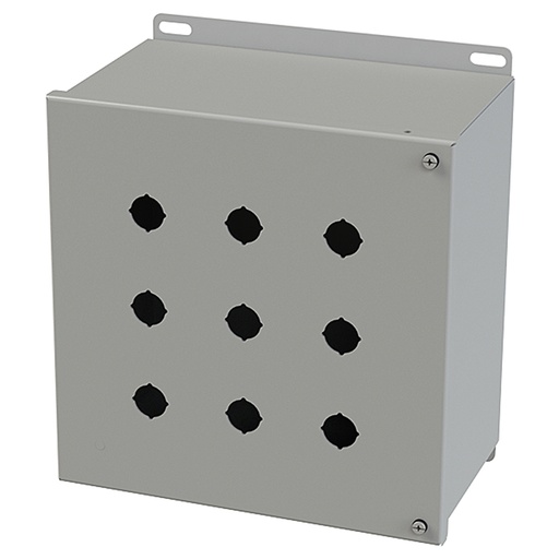 [SCE-9PBHI] Push Button Enclosure, Hinged Cover, 22.5mm Hole, 9 Hole, Steel, Gray