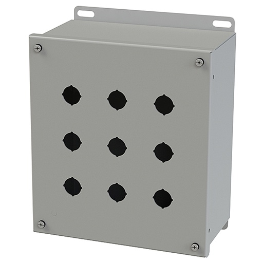 [SCE-9PBXI] Push Button Enclosure, Extra Deep, 22.5mm Hole, 9 Hole, Steel, Gray