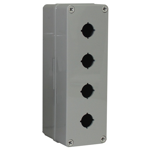 [ULPBPCF85G4M] Push Button Enclosure, Four 22mm holes, Gray Cover, 6.7x3.2x3.4 Inches