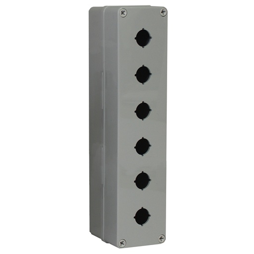 [ULPBPCM95G6] Push Button Enclosure, Six 30mm holes, Gray Cover, 9.1x5.5x3.7 Inches