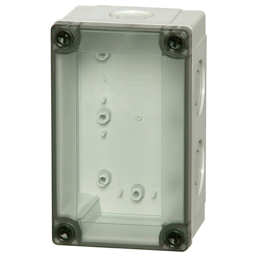 [ULPCM200-100T] Plastic Enclosure With Knockouts, NEMA 4X, Clear Cover, 10x7x4