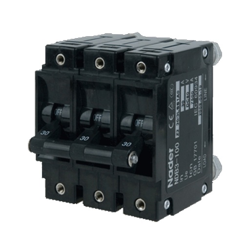 [NDB3100J46-3LSS1A0R] 6 Amp, 3 Pole, 480V AC, Trip Curve: C, Rack & Panel Mount Screw, Hydraulic Magnetic Circuit Breaker, UL1077