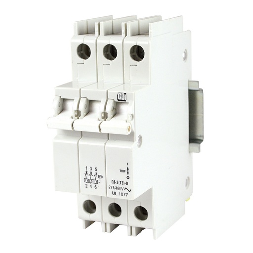 [QZ313D207] 7 Amp 3 Pole Circuit Breaker, 277/480 V AC, DIN Rail Mounted, Long Trip Curve, 5 kA, UL 1077