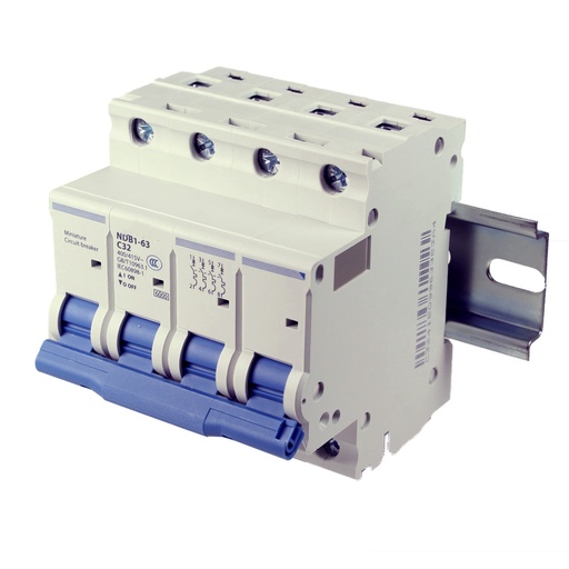 [NDB1-63C32-4] 32 Amp, 4 Pole, 400V AC, Trip Curve: C, DIN Rail Mount-Miniature Circuit Breaker