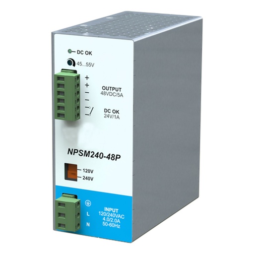 [ASINPSM240-72P] 72 V DC DIN Rail Power Supply, 120/240V AC Input, 3.5Amp